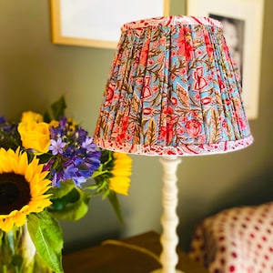 Handmade Floral Cotton Lampshade: Turquoise Blue & Pink Hand Blocked Indian Fabric