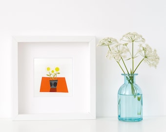 Paper daisies Collage art | original paper collage artwork | pot of daisies | paper flower artwork