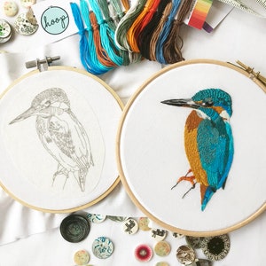 Kingfisher Embroidery Pattern fabric pack, fabric and instructions ONLY