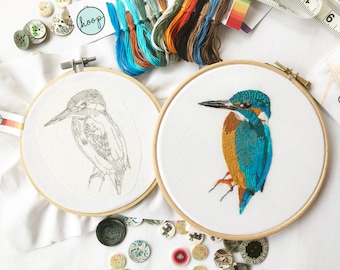 Kingfisher Embroidery Pattern fabric pack, fabric and instructions ONLY