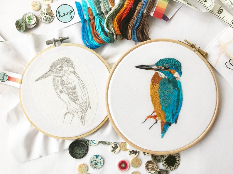 Kingfisher Embroidery Pattern fabric pack, fabric and instructions ONLY image 1