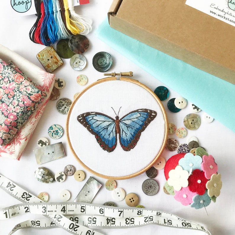 Blue Butterfly Embroidery Kit Butterfly Needle Craft Kit Etsy
