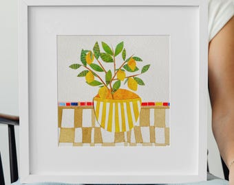 Print of original mixed media artwork | floral wall art | paper collage art