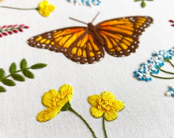 Wild Flowers & Butterfly Embroidery Kit | Floral Embroidery Kit | Butterfly Buttercups Kit | Butterfly Embroidery Kit | Spring Embroidery