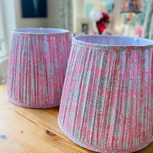 Large Pink Floral Lampshade: Handmade Gathered Fabric Shade