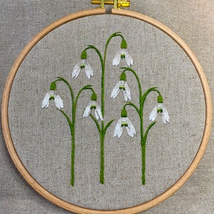 Snowdrops Complete Embroidery Kit | Linen Spring Embroidery Kit | Beginners Embroidery Kit | Spring Snowdrops Bridgerton Inspired Kit