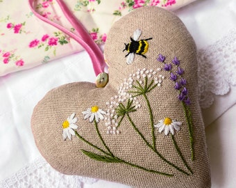 Embroidered Heart Ornament Pattern: Floral Hanging Decoration (PDF Pattern)