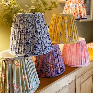 Handmade gathered yellow floral fabric lampshade | French style lampshade | fabric lampshade | cottage style shade | cosy lampshade