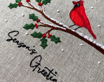 Christmas Cardinal Beginners Embroidery Kit | Beginners Christmas Embroidery Kit | Beginners Embroidery | Bridgerton Inspired Christmas