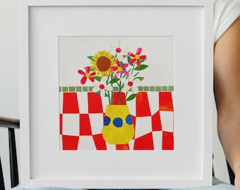 Print of original mixed media artwork | floral wall art | paper collage art