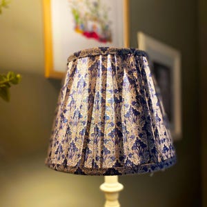 Handmade Blue Art Deco Lampshade: Gathered French Cottage Style