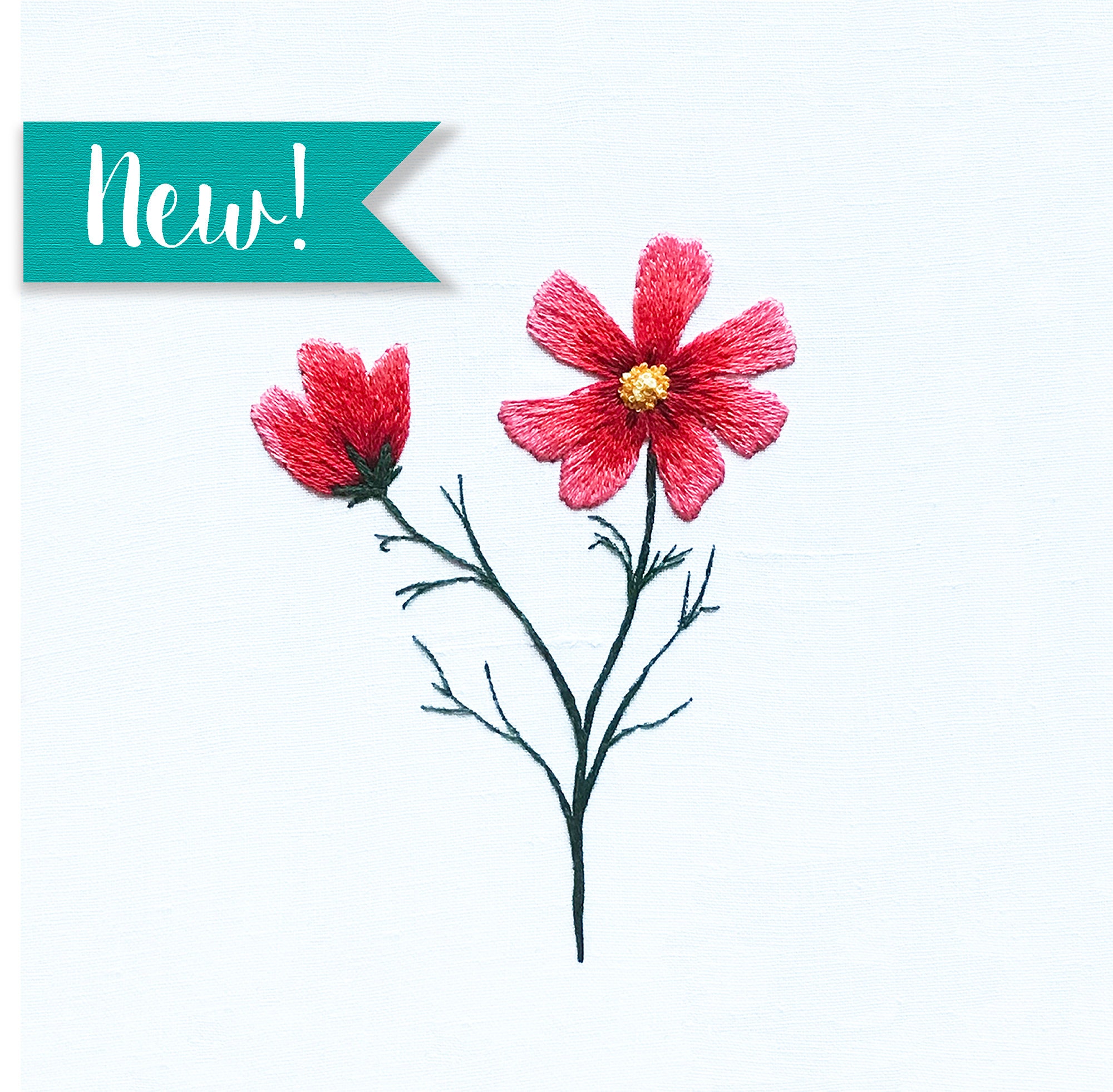 Pink Cosmos Flower Embroidery Kit Flowers Embroidery Kit Etsy