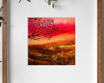 Mixed media original landscape sunset art
