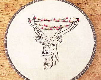 Beaded Deer Sketch Embroidery Kit | Complete Embroidery Kit | Christmas Deer Embroidery Kit |