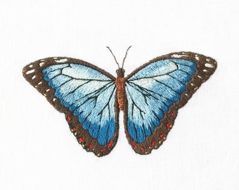 Blue Butterfly Embroidery Pattern: Silk Shading Tutorial (PDF Download)