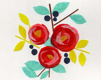 Paper daisies Collage Print | A print of an original paper collage artwork | pot of daisies | paper flower artwork