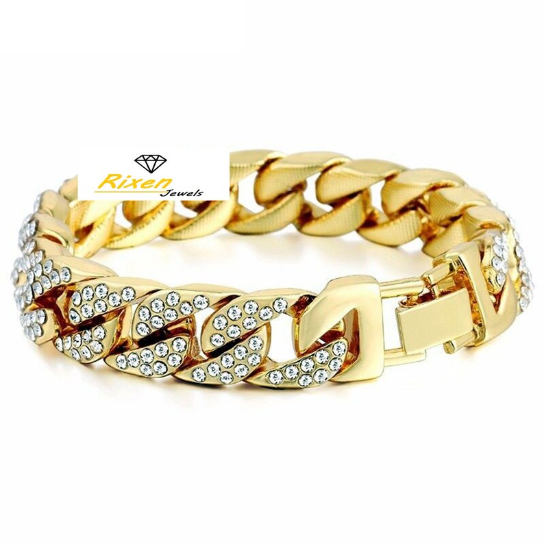 INTRODUCTORY PRICE 14MM Real Gold Filled Necklace Iced Cuban Curb Chain Link ICED Hip Hop Set Bracelet Paved Rhinestones Miami Curb