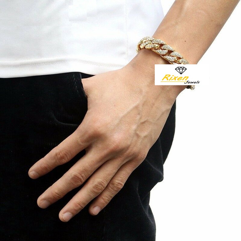 INTRODUCTORY PRICE 14MM Real Gold Filled Necklace Iced Cuban Curb Chain Link ICED Hip Hop Set Bracelet Paved Rhinestones Miami Curb