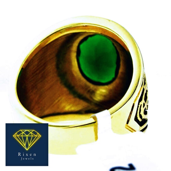 Emerald Green Stone US Navy Military Gold EP Mens Ring 