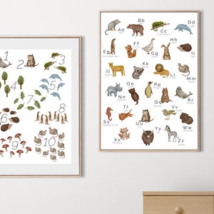 Animal - ABC & Numbers Poster Set, Art Print, Nursery Decor, Alphabet Poster, Counting