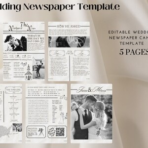 Wedding Newspaper Template | Wedding Program Newspaper Template | Editable Wedding Newspaper Template | Canva Wedding Newspaper Template