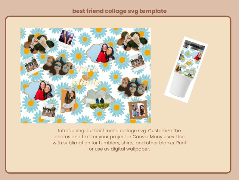 Best Friend Collage SVG Template | Best Friend Tumbler Wrap SVG Canva ...