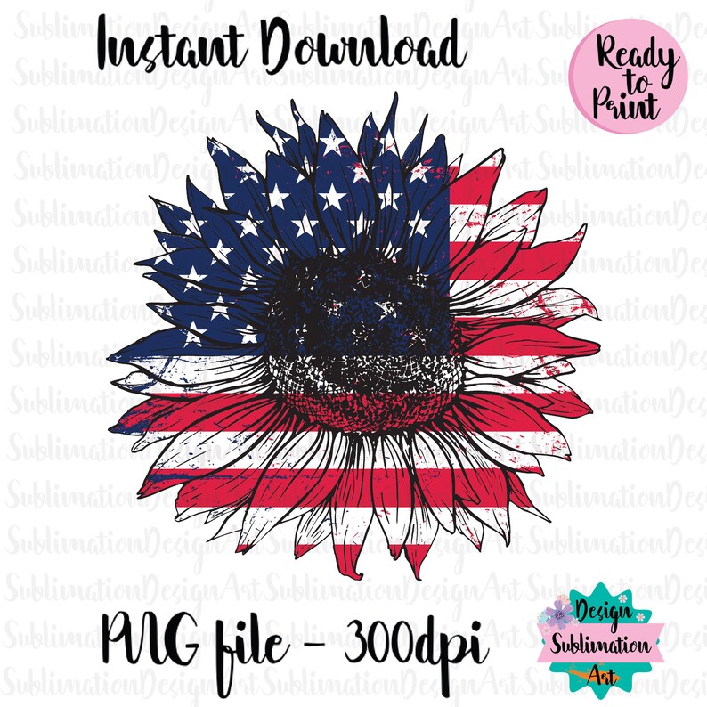 Download Patriotic Sunflower Sublimation Design American Flag | Etsy