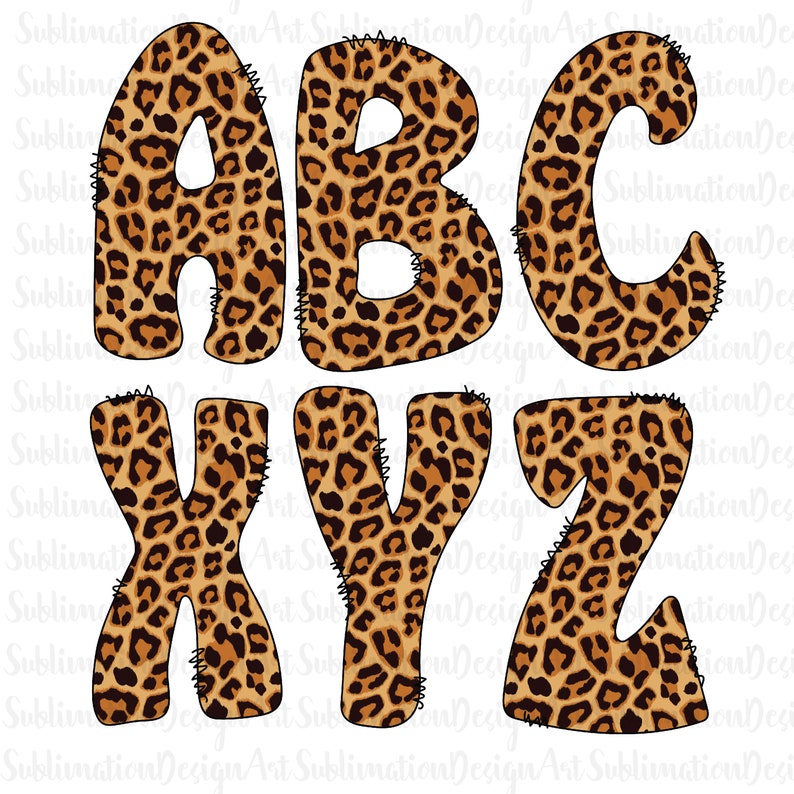 Leopard Doodle Letters Full Alphabet Hand Drawn Alphabet Png Etsy