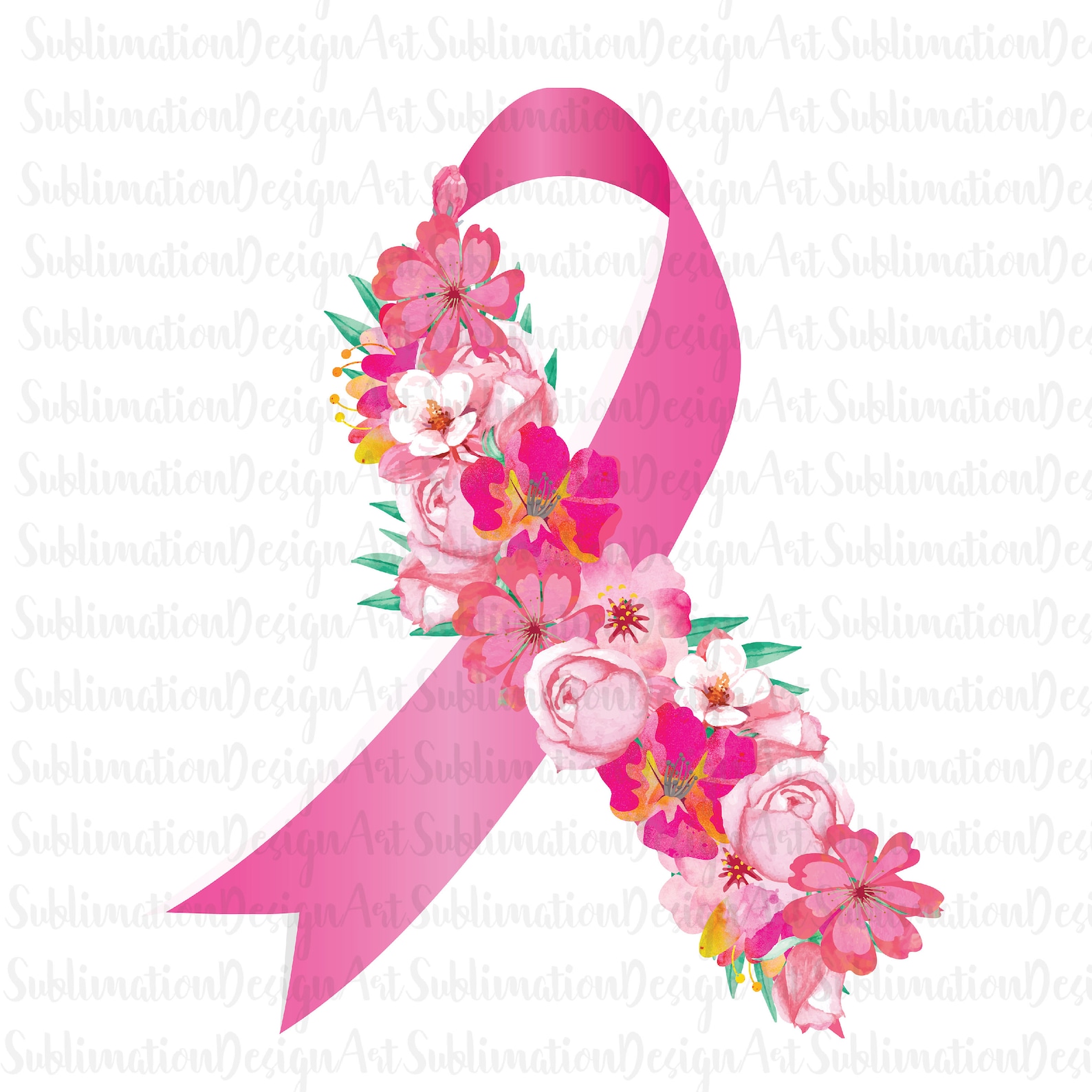 Awareness Pink Ribbon with Flowers png Breast Cancer | Etsy