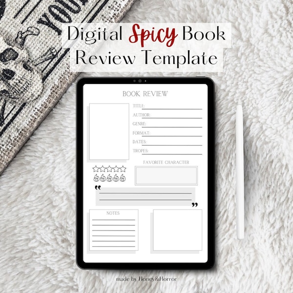 SPICY Digital Book Review | Reading Planner Journal Page | GoodNotes | Instant Download PDF | Smut Tracker | Book Log | Romance Book Journal