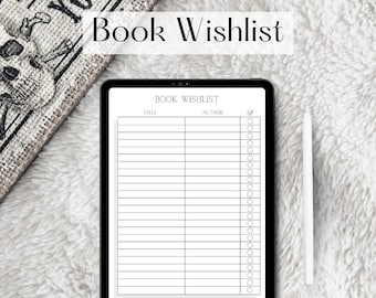 Digital Book Wishlist Template| Reading Planner Journal | GoodNotes | Instant Download PDF | Reading Log | Book Tracker | Minimal Planner