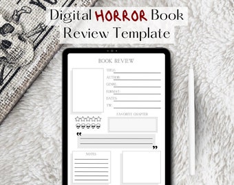HORROR Revisión de libros digitales / Página del diario del planificador de lectura / GoodNotes / Descarga instantánea de PDF / Registro de lectura / Rastreador de libros / Libro mínimo
