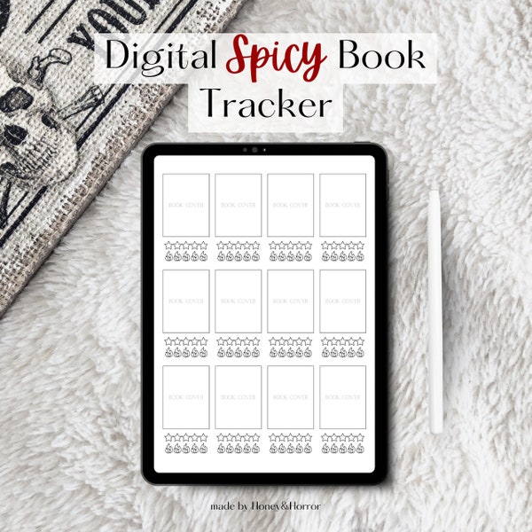 SPICY Digital Book Tracker | Reading Planner Journal Page | GoodNotes | Instant Download PDF | Reading Log | Minimal Book Cover Review