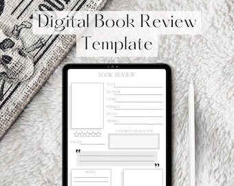 Digital Book Review | Reading Planner Journal Page | GoodNotes | Instant Download PDF | Reading Log |  Book Tracker | Minimal Book Review