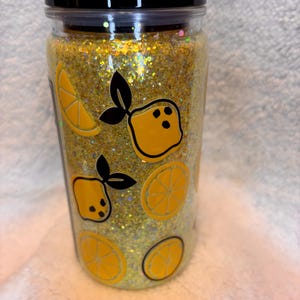 16 oz Glittered Cup, Lemon Theme Tumbler, Add Vodka Cup, Sparkly Drinkware, Lemonade Lover Gift, Summer Drink Accessory
