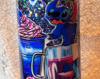 16oz Acrylic Blue Glitter Mix Snowglobe- Stitch themed