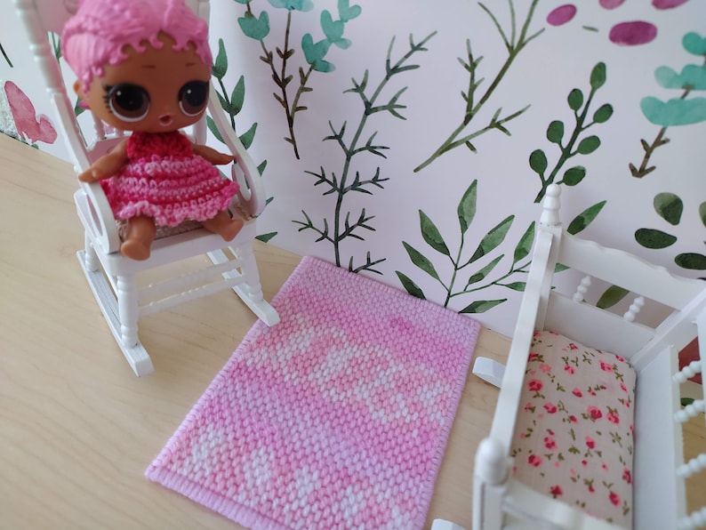 miniature in 1 12 or 1 6 scale Pink carpet for baby girl doll Dollhouse nursery rug