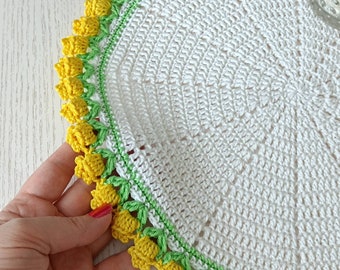 Set de table tulipes jaunes au crochet, napperon décoratif fait main