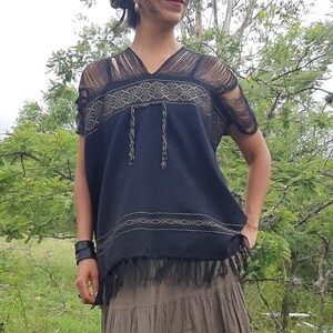 V Neck Frayed Huipil. Handmade on looms. Boho style women's clothing, fresh and light. Ideal gift for women.