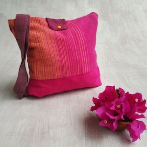 Pink Tote Bag. Made with cotton and wood loom fabric in Oaxaca, Mexico.