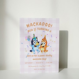 Bluey Editable Birthday Invitation, Bluey Birthday Party Theme Invite, Girls Birthday, Blue Dog Girl Birthday Invite Canva Editable Template