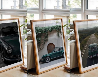 Vintage Porsche 911 Posters - Set of 3 Classic Retro Californian 1970s Porsche Wall Art F1 Poster Emerald Green Porsche
