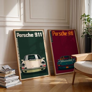 Poster vintage Porsche 911 - Set di 4 poster da parete Porsche retrò californiani classici degli anni '70