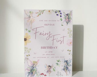 Fairy First Birthday Invitation, Fairy Invitation, Pink Invite, 1st Birthday Girl Invite, Enchanted Garden Fairy, Template Invitation