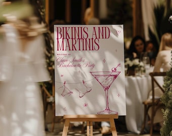 Bikinis And Martini’s Bachelorette Welcome Sign, Wieczór panieński, Dirty Martini, Wieczór panieński na plaży, Edytowalna świątynia, Dekoracja wieczoru panieńskiego