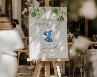 Stitch Baby Shower Welcome Sign, Editable Template, Stitch Theme Baby Shower Lilo and Stitch Ohana, Welcome Sign Template, Baby Shower Decor