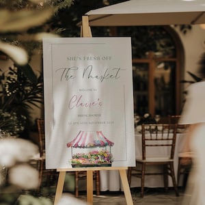 Fresh Off The Market Welcome Sign, Bridal Shower Welcome Sign Template, Editable, Hand Drawn, Flowers Market Sign, Bridal Shower Decor