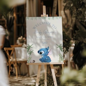 Stitch babyshower-welkomstbord, bewerkbaar welkomstbord, welkomstbordsjabloon, digitaal bord, bord Stitch babyshower