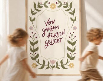 Christian children's poster "Loved with all my heart" – Personalized poster for the children's room | Bible verse wall art | Christian decor