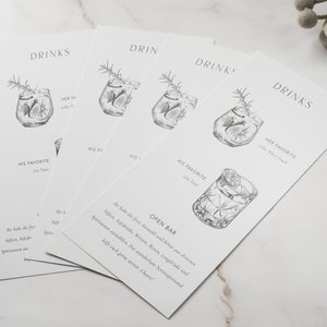 Getränkekarte mit Signature Drinks | Hochzeit | Leinenpapier | Menükarte